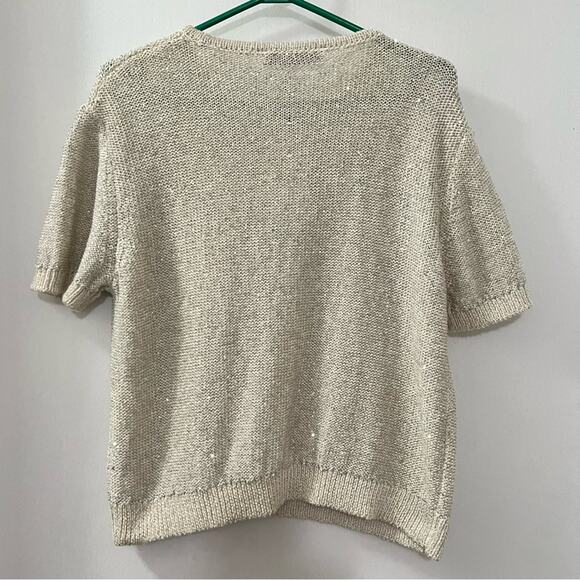 Zara Silver SEQUIN KNIT TOP Size Medium - Picture 8 of 8